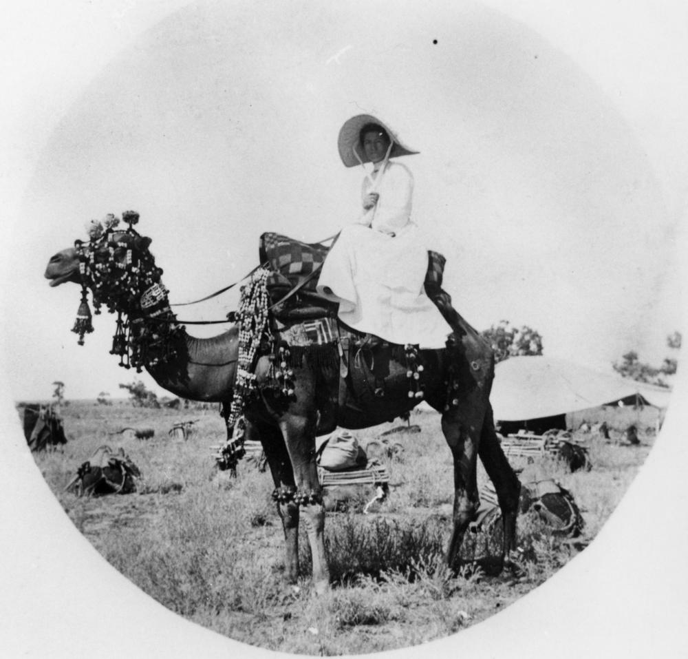StateLibQld_1_166831_Unidentified_woman_on_a_camel,_ca._1880