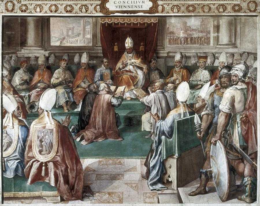 Avignon Papstpalast. Papst Clemens V. auf dem Konzil von Vienne (Gemälde von Paul Lacroix)