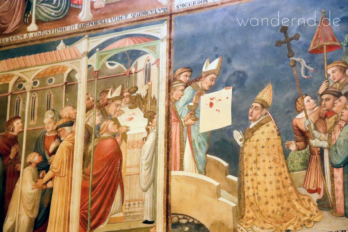 Darstellung im Dom von Orvieto: Der Bischof prüft das Wunder und bringt das Korporale nach Orvieto